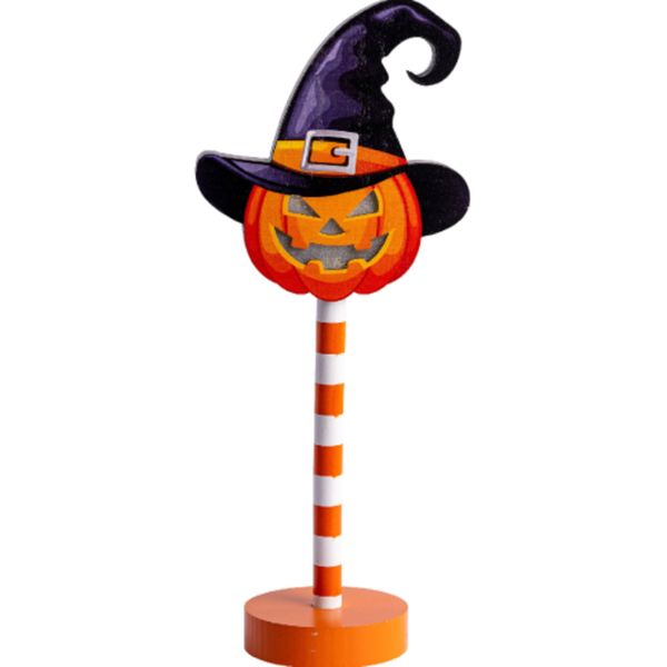 Decorazione zucca con luci in mdf h.cm.32 ca. (batterie incluse) con cartellino/etichetta - CARNIVAL TOYS