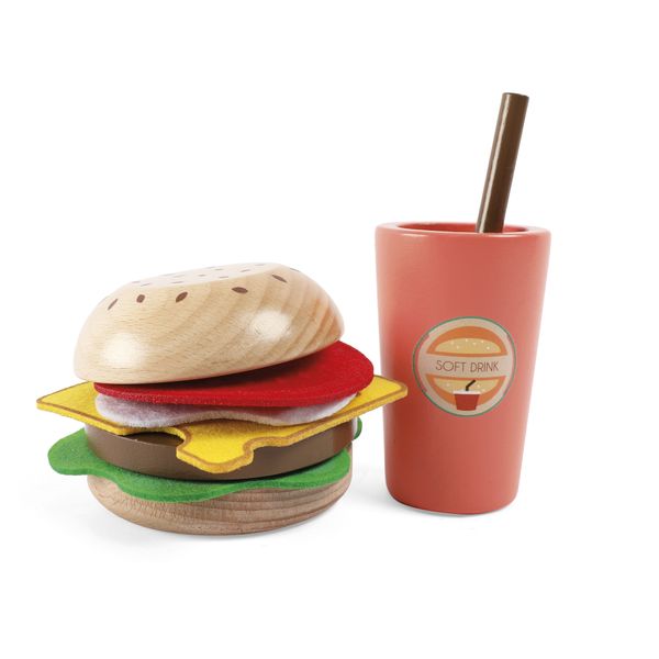 Set gioco hamburger con bibita e patatine per bambini - WOOD 'N' PLAY