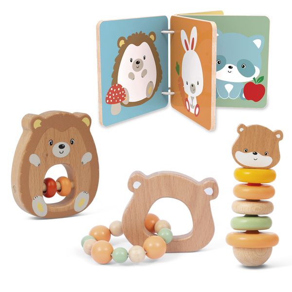 Set bebè 4 attività wood 'n' play - gioco educativo in legno naturale per sviluppo sensoriale - WOOD 'N' PLAY