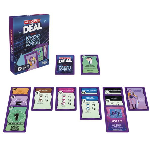 Monopoly deal: gioco di carte kpop demon hunters, giochi di famiglia per bambini, adolescenti e adulti, 2-5 giocatori, 15 minuti, da 8 anni - KPOP DEMON HUNTERS, MONOPOLY