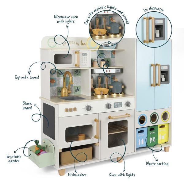 Cucina in legno completa con lavello, forno e frigorifero - impara e divertiti con wood "n" play - WOOD 'N' PLAY