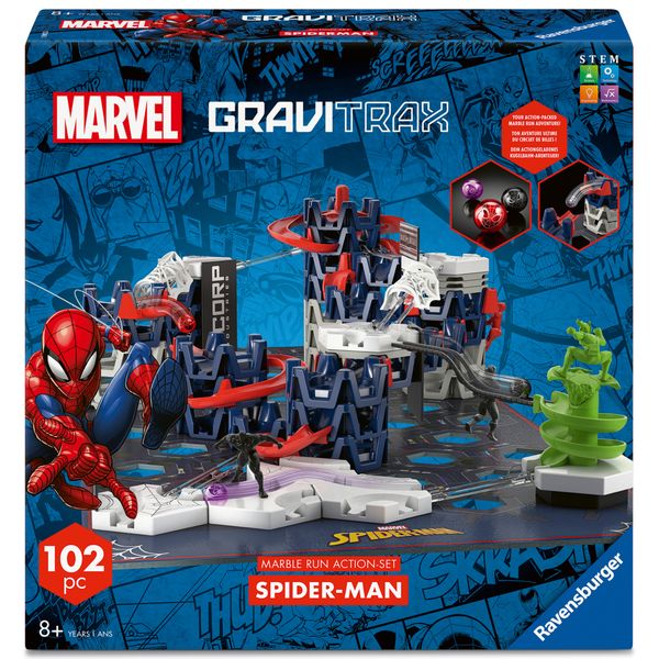 Ravensburger - gravitrax marvel spider-man action set m, circuito biglie 102 pezzi, 8+ - GRAVITRAX, MARVEL