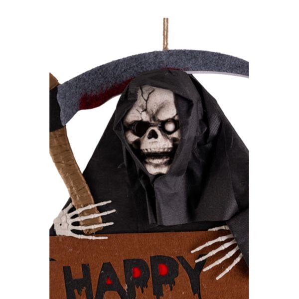 Scheletro d'appendere con falce ed insegna in feltro h.cm.92x42 ca. con cartellino/etichetta - CARNIVAL TOYS