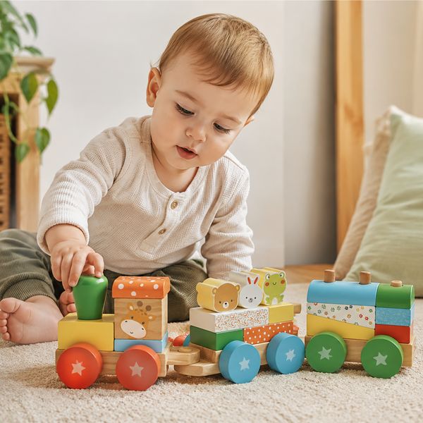 Trenino wood'n play: giocattolo eco-friendly con personaggi colorati e blocchi da costruzione - WOOD 'N' PLAY