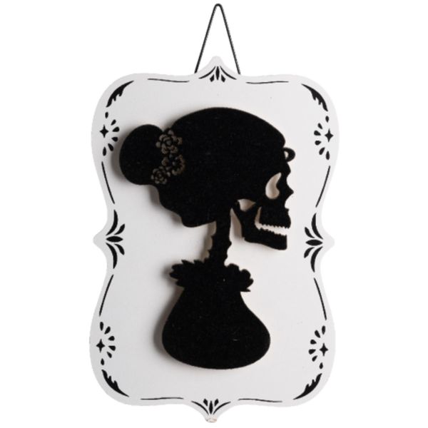 Decorazione scheletrina d'appendere in mdf h.cm.23x15 con cartellino/etichetta - CARNIVAL TOYS