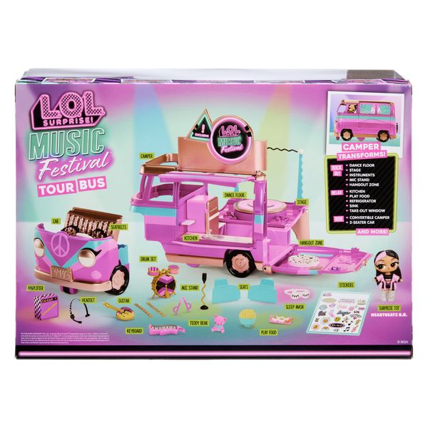 L.o.l. surprise! music festival tour bus – playset 5 in 1 con bambolina esclusiva e oltre 20 accessori - LOL