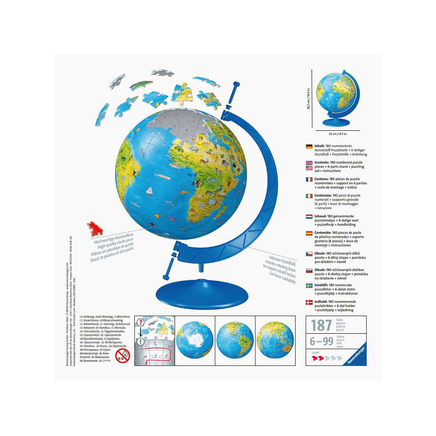 Ravensburger - 3d puzzle globo, 180 pezzi, 6+ anni - RAVENSBURGER, RAVENSBURGER 3D PUZZLE