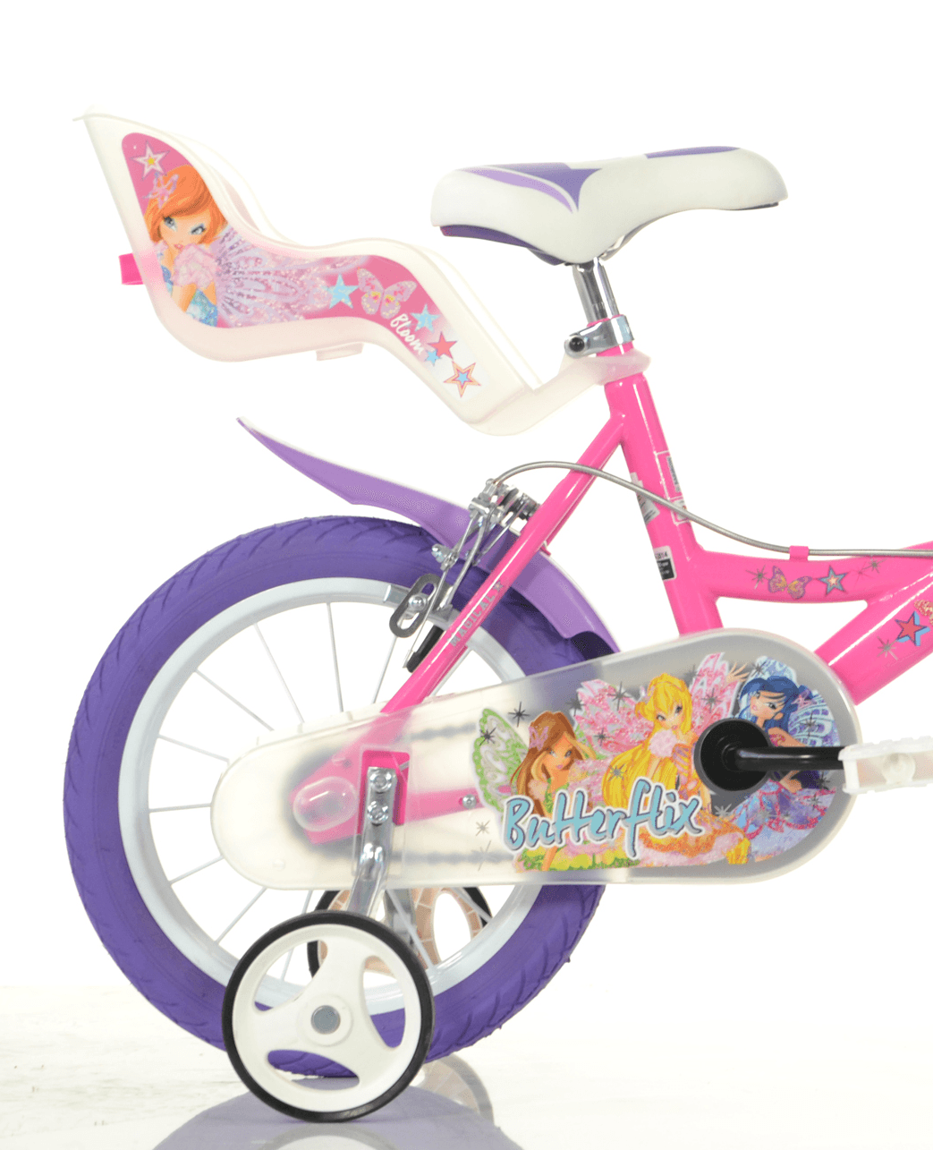Bicicletta winx 16'' con portabambola, freno e cestino anteriore - adatta per bambini di 6-8 anni - WINX