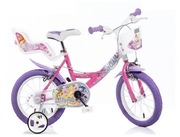 Bicicletta winx 16'' con portabambola, freno e cestino anteriore - adatta per bambini di 6-8 anni - WINX