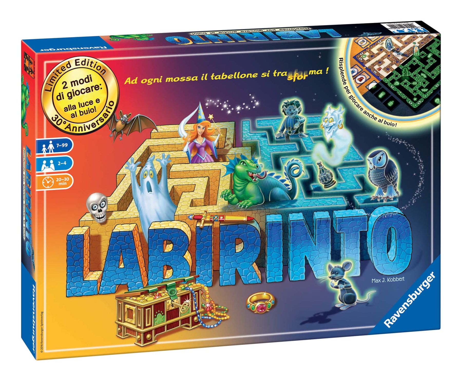 Ravensburger - labirinto magico glow in the dark, gioco da tavolo, da 2 a 4 giocatori, 7+ anni - RAVENSBURGER