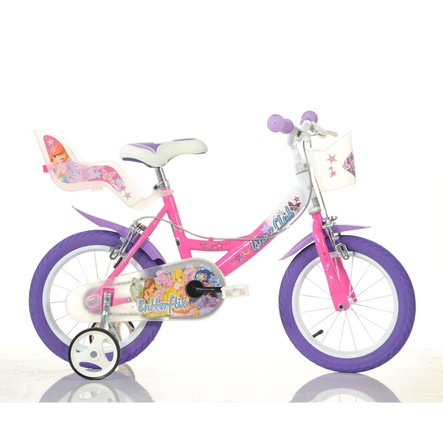 Bicicletta winx 14'' con portabambola, freno e cestino anteriore - adatta per  bambini dai 5-7 anni - WINX