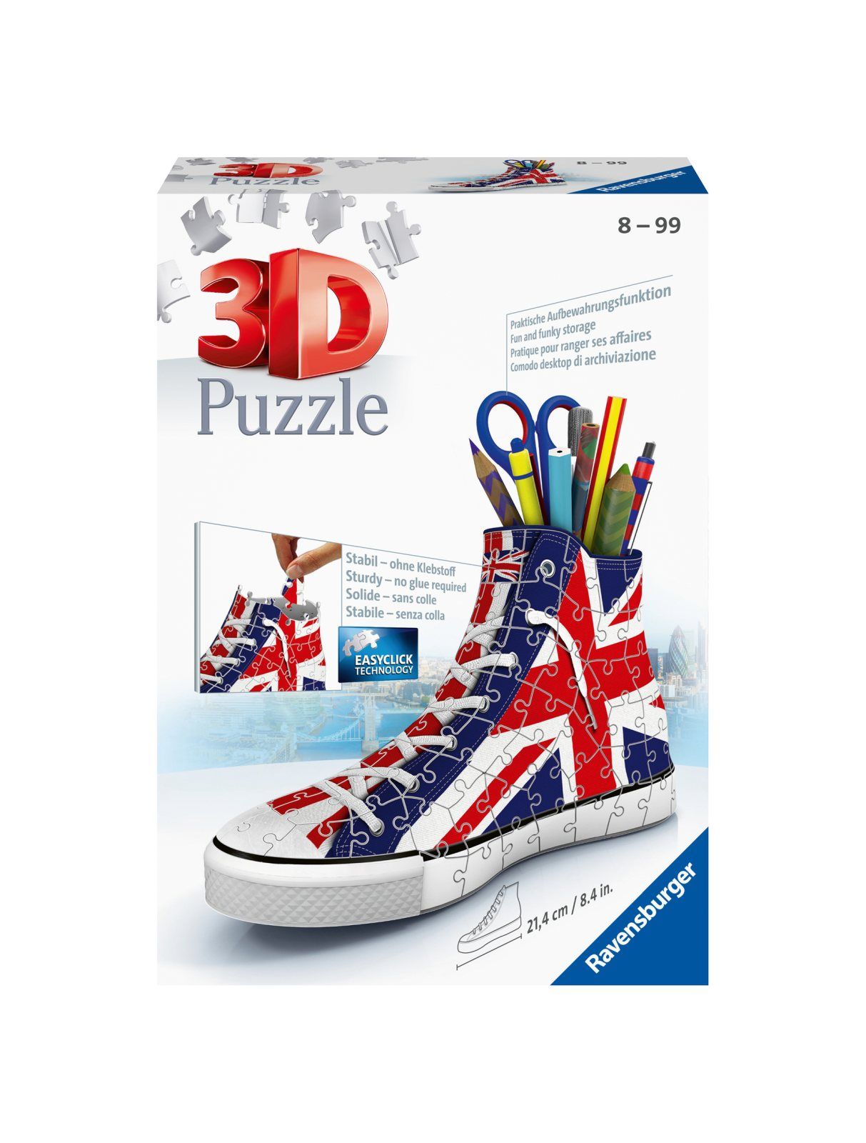 Ravensburger - 3d puzzle portapenne sneaker union jack edition, 108 pezzi, 8+ anni - RAVENSBURGER, RAVENSBURGER 3D PUZZLE