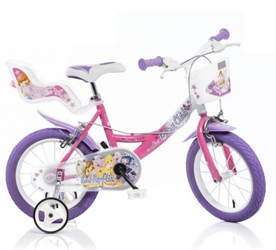 Bicicletta winx 14'' con portabambola, freno e cestino anteriore - adatta per  bambini dai 5-7 anni - WINX