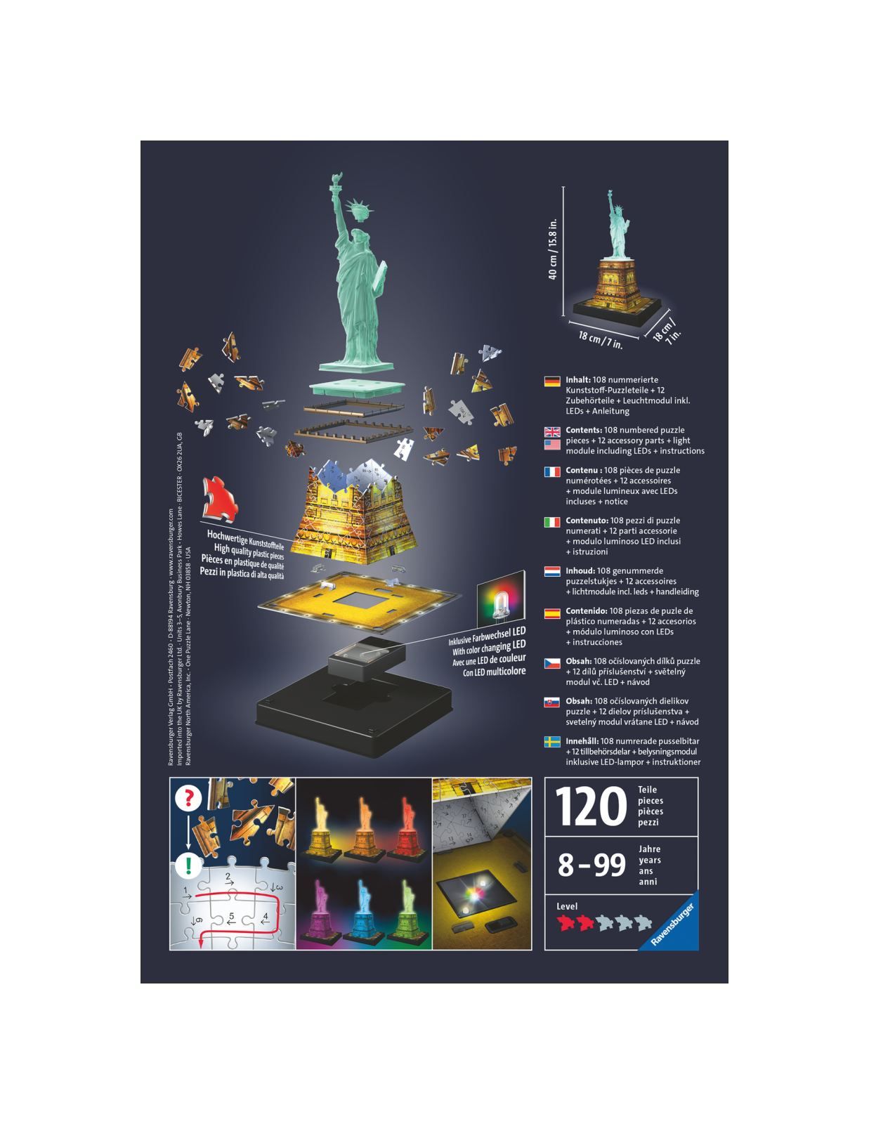 Ravensburger - 3d puzzle statua della liberta' night edition, londra, 216 pezzi, 10+ anni - RAVENSBURGER, RAVENSBURGER 3D PUZZLE