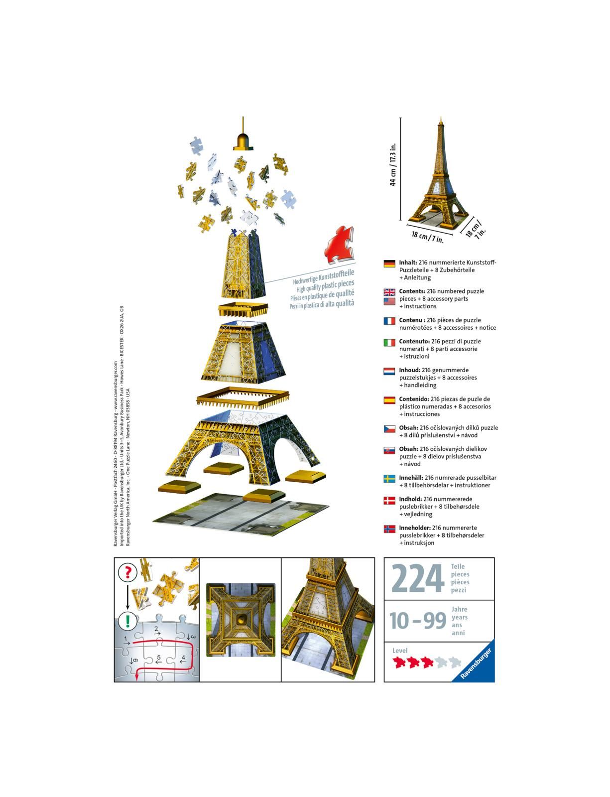 Ravensburger - 3d puzzle tour eiffel, parigi, 216 pezzi, 10+ anni - RAVENSBURGER, RAVENSBURGER 3D PUZZLE
