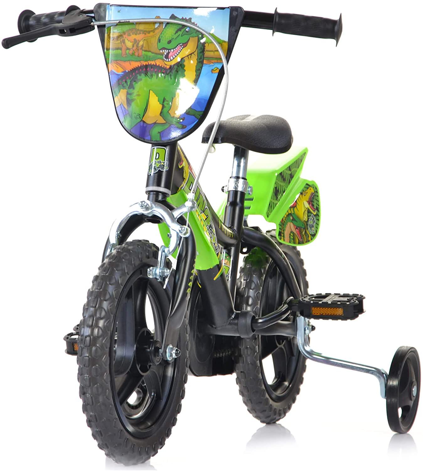 Bicicletta 14 pollici bicicletta dinosauro per bambini con stabilizzatori, mascherina frontale - adatta dai 5 ai 7 anni - 