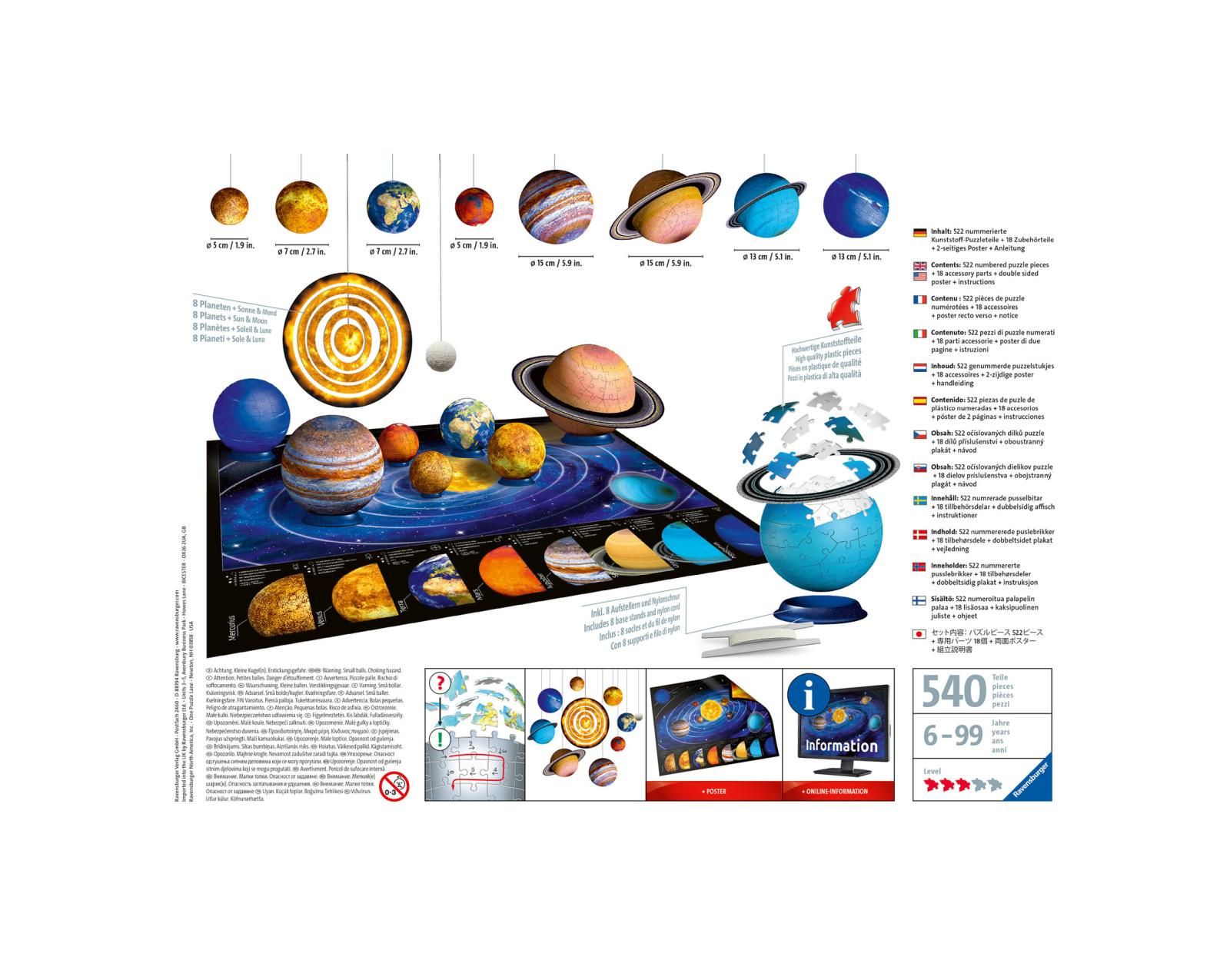 Ravensburger - 3d puzzle il sistema planetario, 540 pezzi, 6+ anni - RAVENSBURGER, RAVENSBURGER 3D PUZZLE