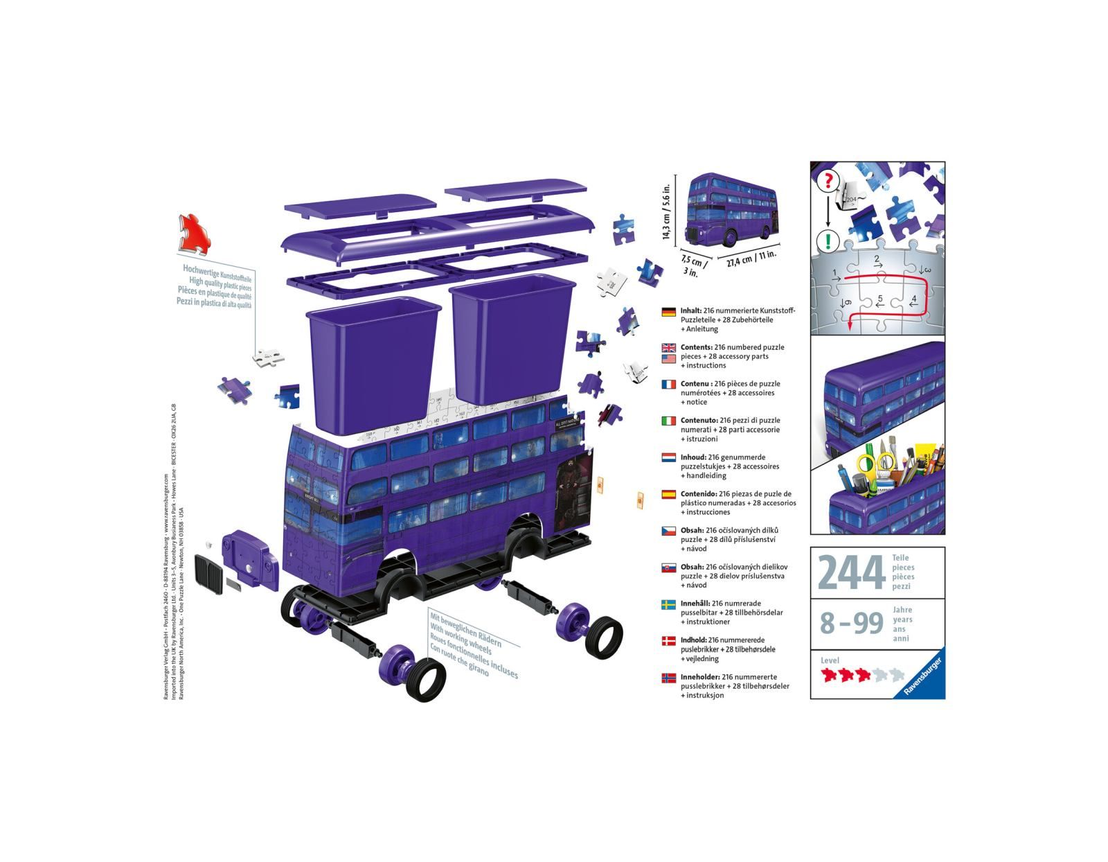 Ravensburger - 3d puzzle nottetempo, bus harry potter, 216 pezzi, 8+ anni - Harry Potter, RAVENSBURGER, RAVENSBURGER 3D PUZZLE