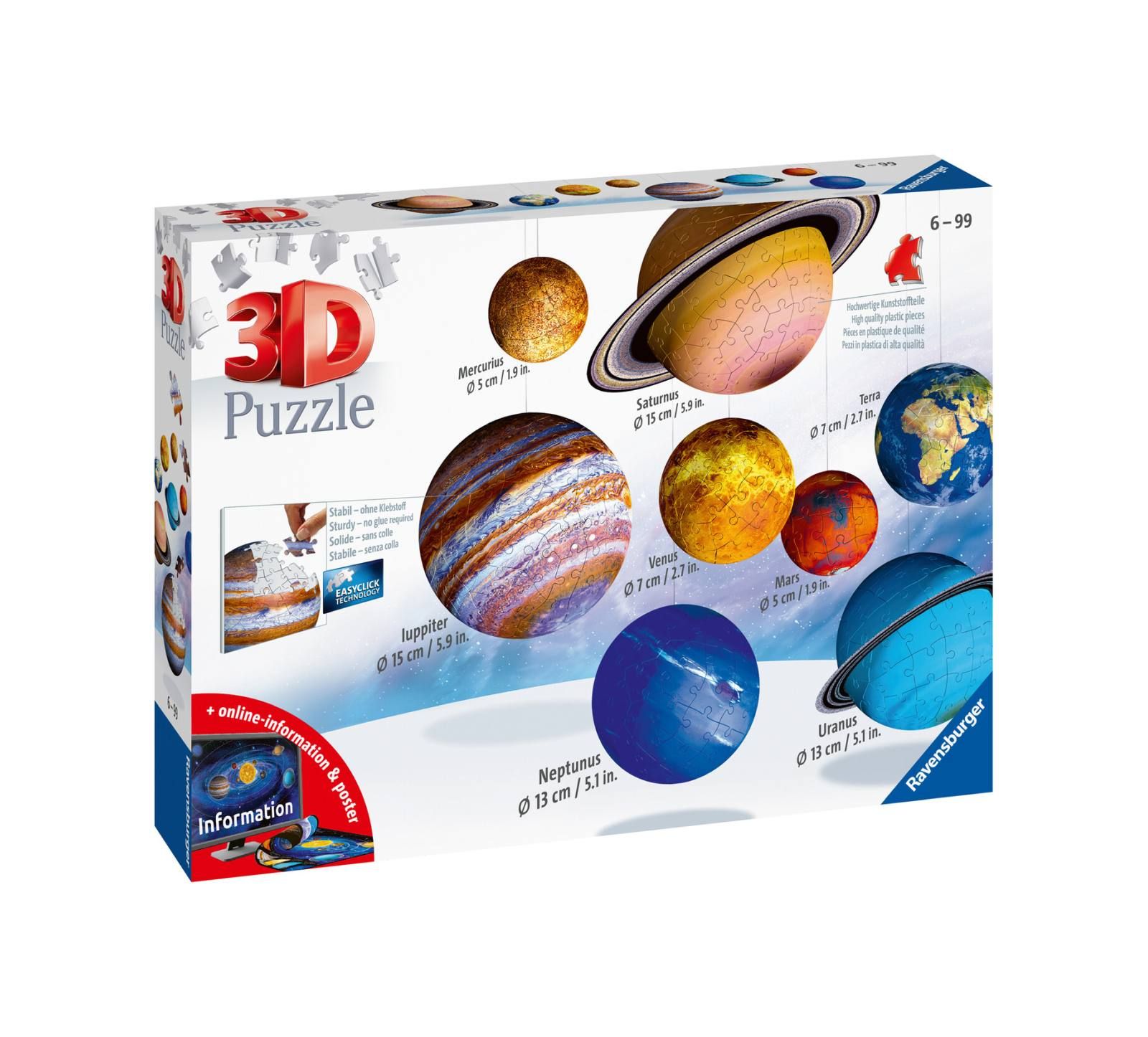 Ravensburger - 3d puzzle il sistema planetario, 540 pezzi, 6+ anni - RAVENSBURGER, RAVENSBURGER 3D PUZZLE