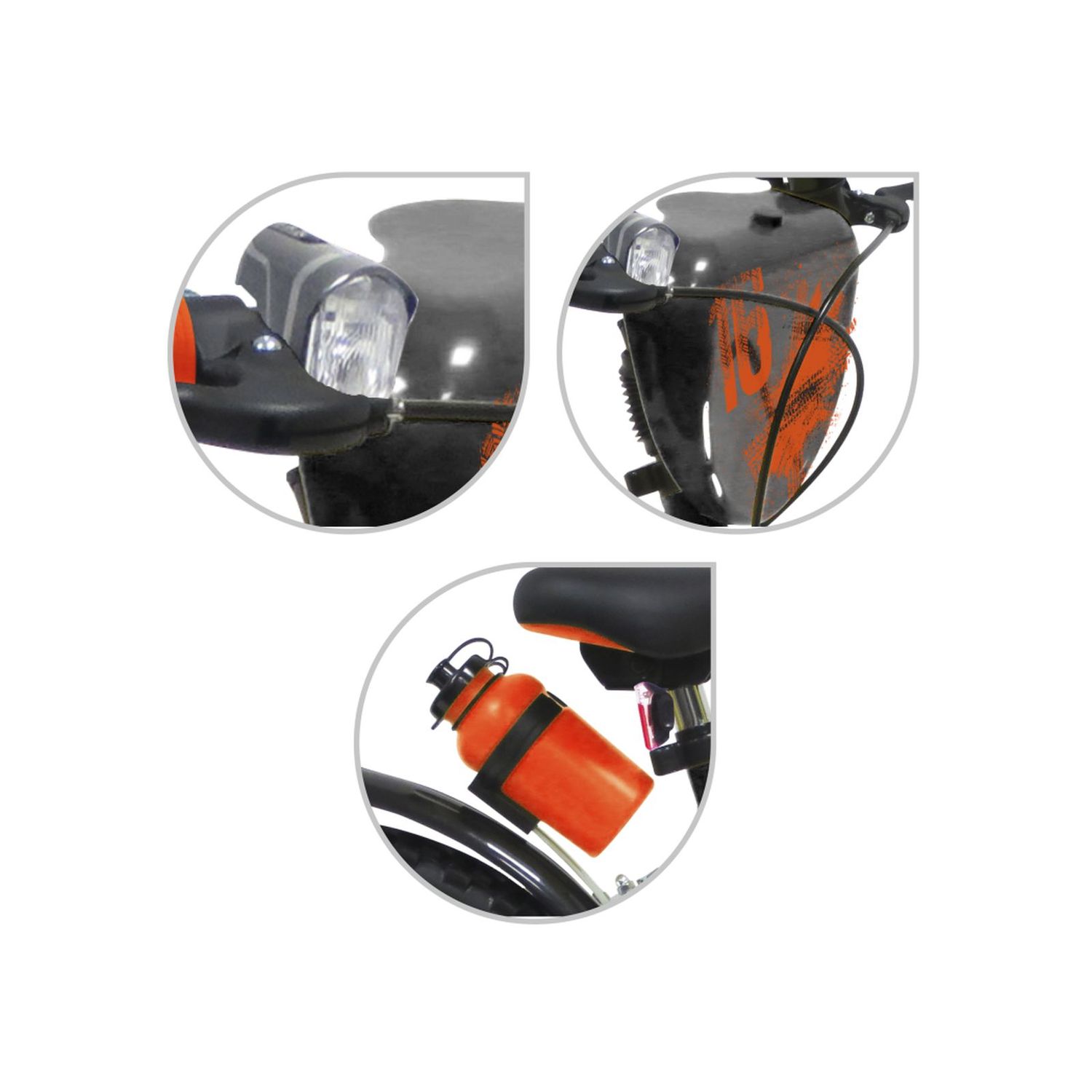 Bicicletta 16" - arancione. 2 freni caliper - borraccia e mascherina frontale e disco colorato nella ruota anteriore inclusi - adatta per  bambini dai 8-12 anni - SUN&SPORT