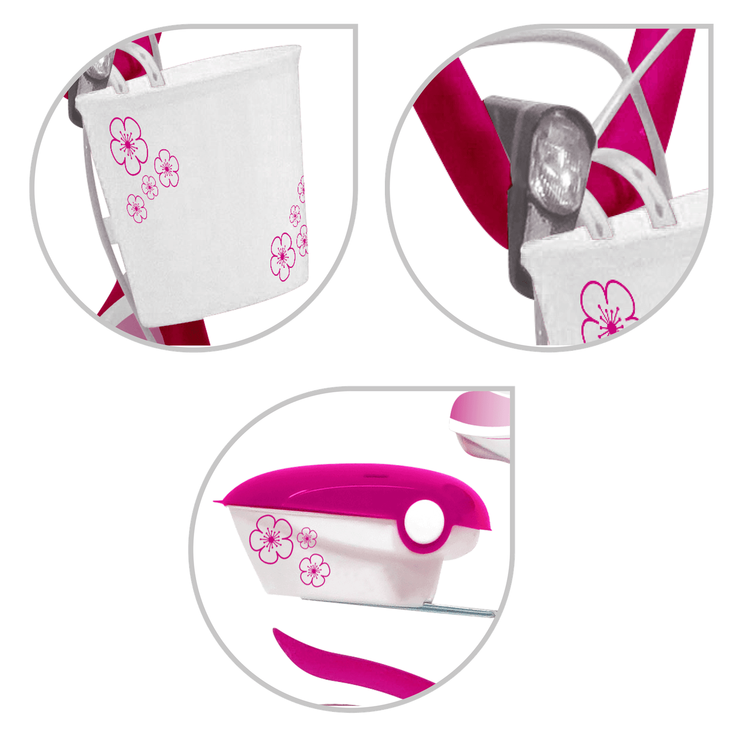 Bicicletta 16" - fucsia - 2 freni caliper - bauletto, cestello e disco colorato nella ruota anteriore inclusi - adatta per  bambini dai 8-12 anni - SUN&SPORT