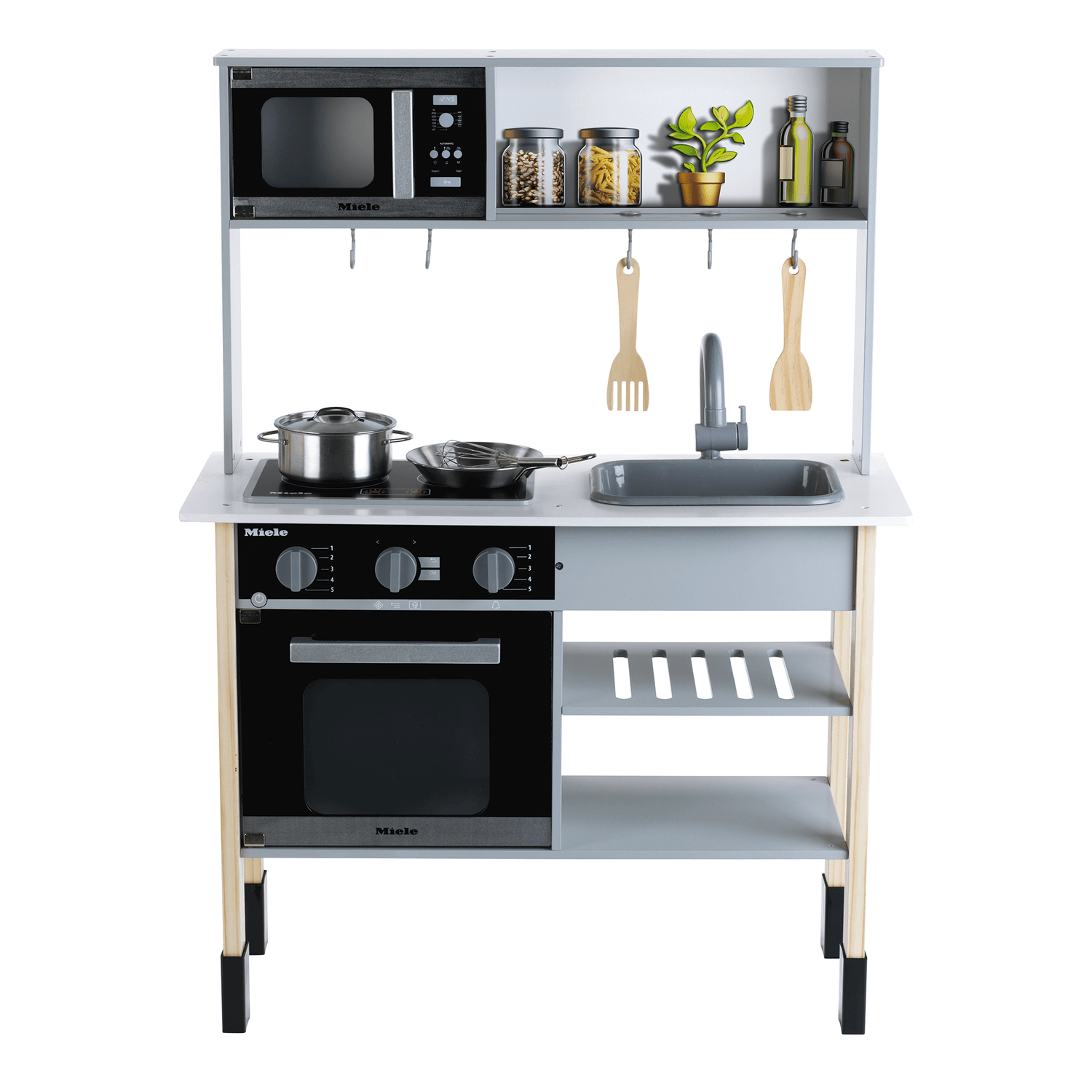 Cucina miele in legno con luci e suoni – fornello, microonde, lavello estraibile e accessori inclusi – 70x30x91 cm - MIELE