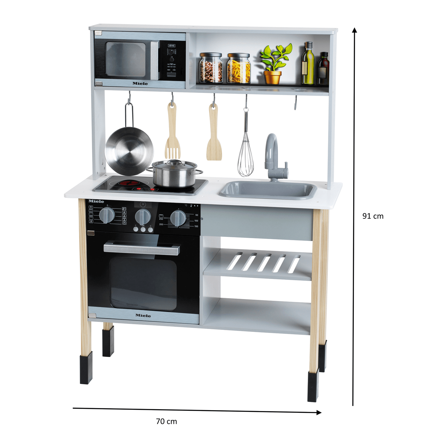 Cucina miele in legno con luci e suoni – fornello, microonde, lavello estraibile e accessori inclusi – 70x30x91 cm - MIELE