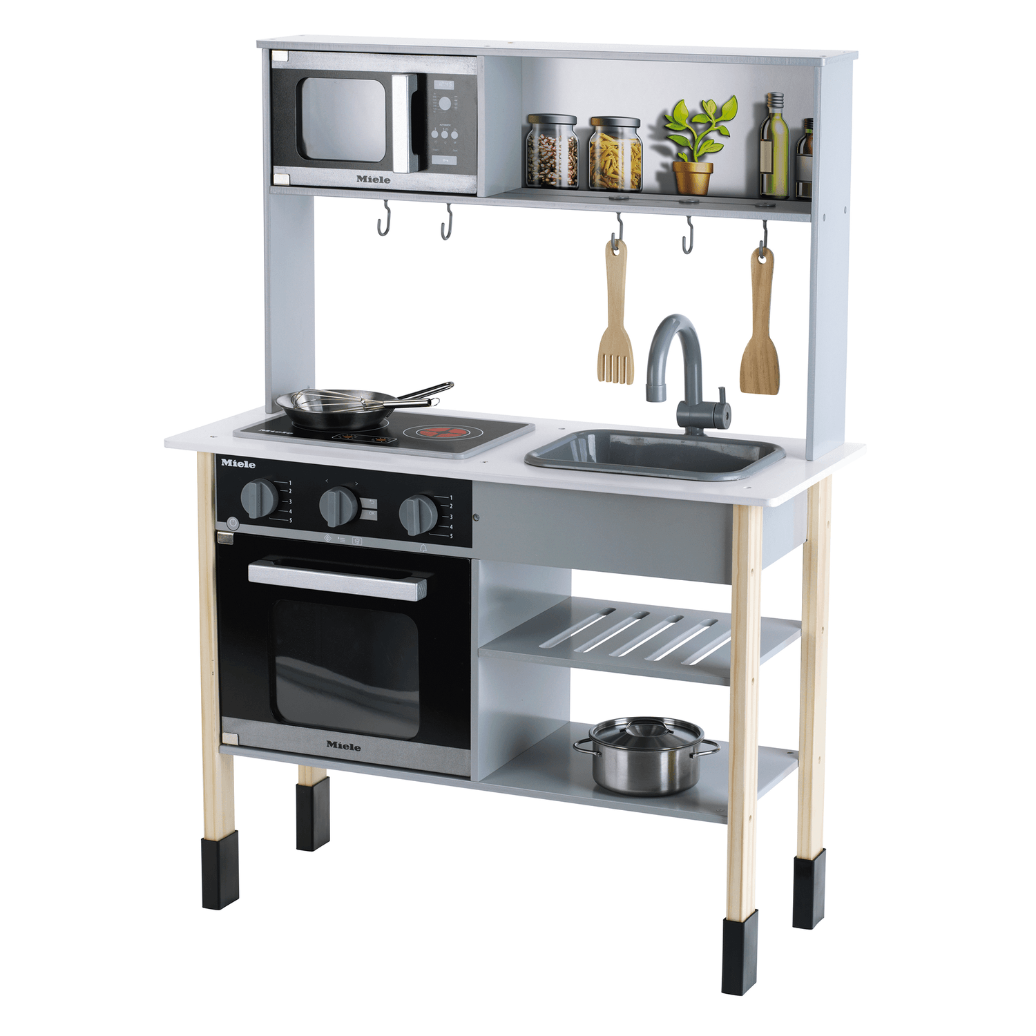 Cucina miele in legno con luci e suoni – fornello, microonde, lavello estraibile e accessori inclusi – 70x30x91 cm - MIELE