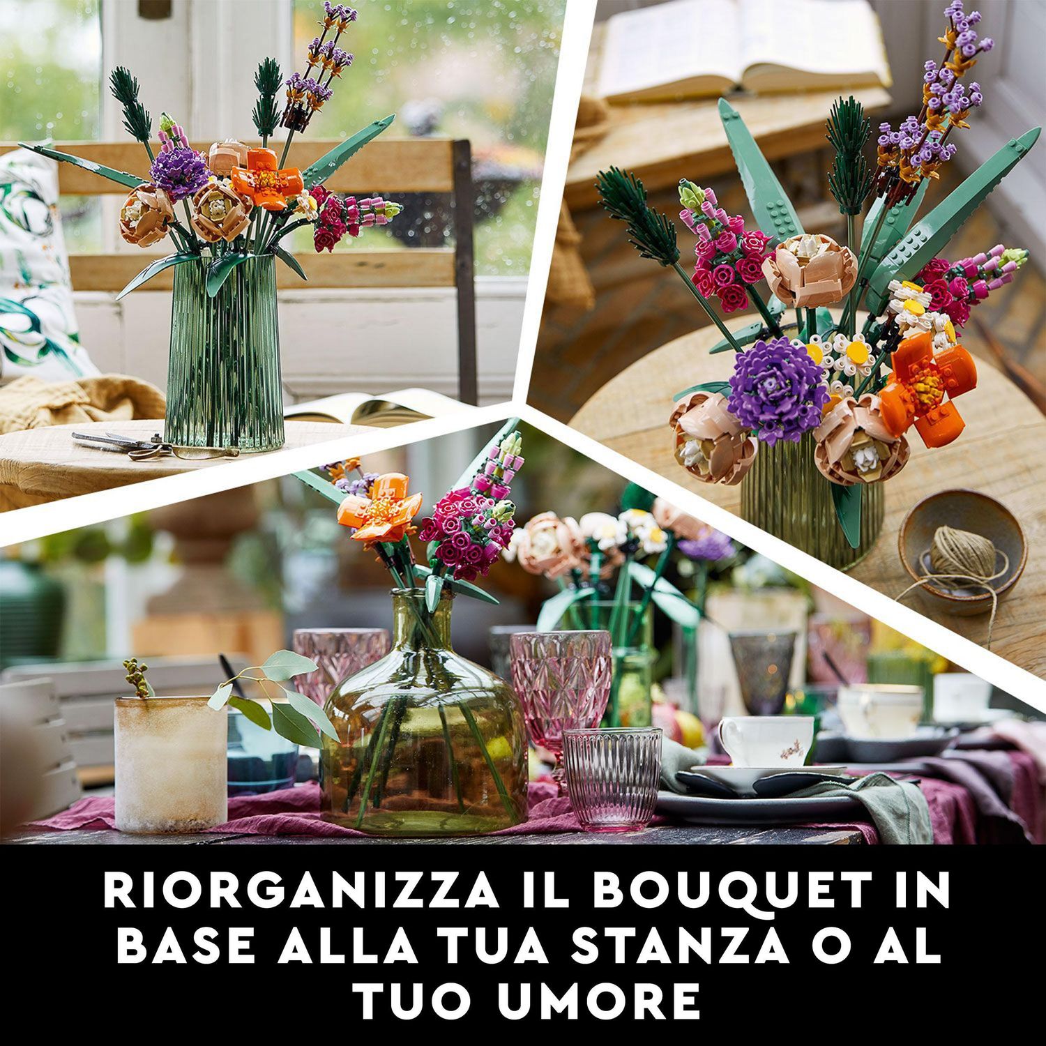 Lego icons 10280 bouquet di fiori, piante artificiali, costruzione in mattoncini, decorazioni casa, hobby creativi per adulti - LEGO ICONS BOTANICAL, Lego, LEGO ICONS