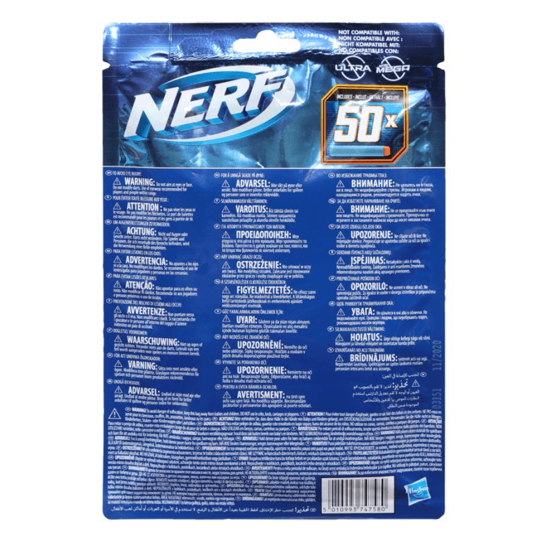 Hasbro nerf elite 2.0 confezione ricarica 50 dardi elite 2.0 ufficiali, compatibile con tutti i blaster nerf elite - NERF