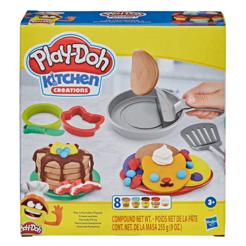 Hasbro play-doh kitchen creations flip 'n pancakes, per bambini dai 3 anni in su, con 8 colori, 14 componenti - PLAY-DOH