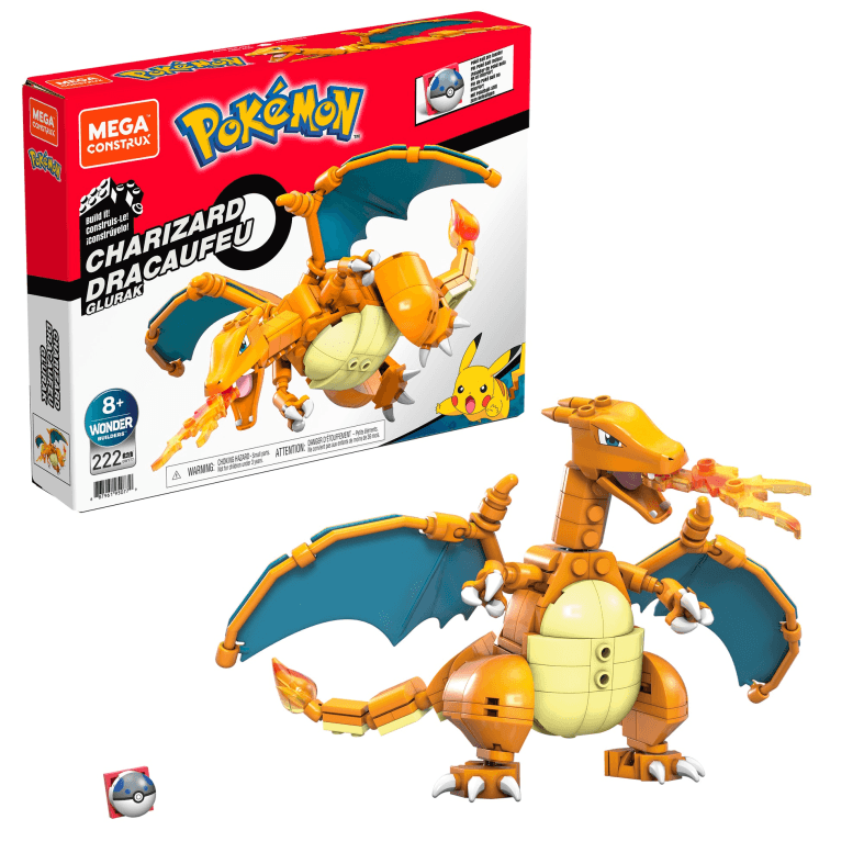 Mega construx- pokémon charizard da costruire con più di 200 mattoncini e ali snodabili, 6+anni - MEGA BLOKS, POKEMON