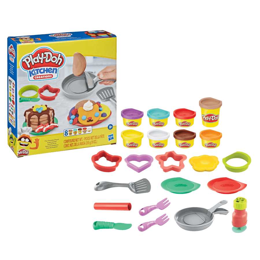 Hasbro play-doh kitchen creations flip 'n pancakes, per bambini dai 3 anni in su, con 8 colori, 14 componenti - PLAY-DOH