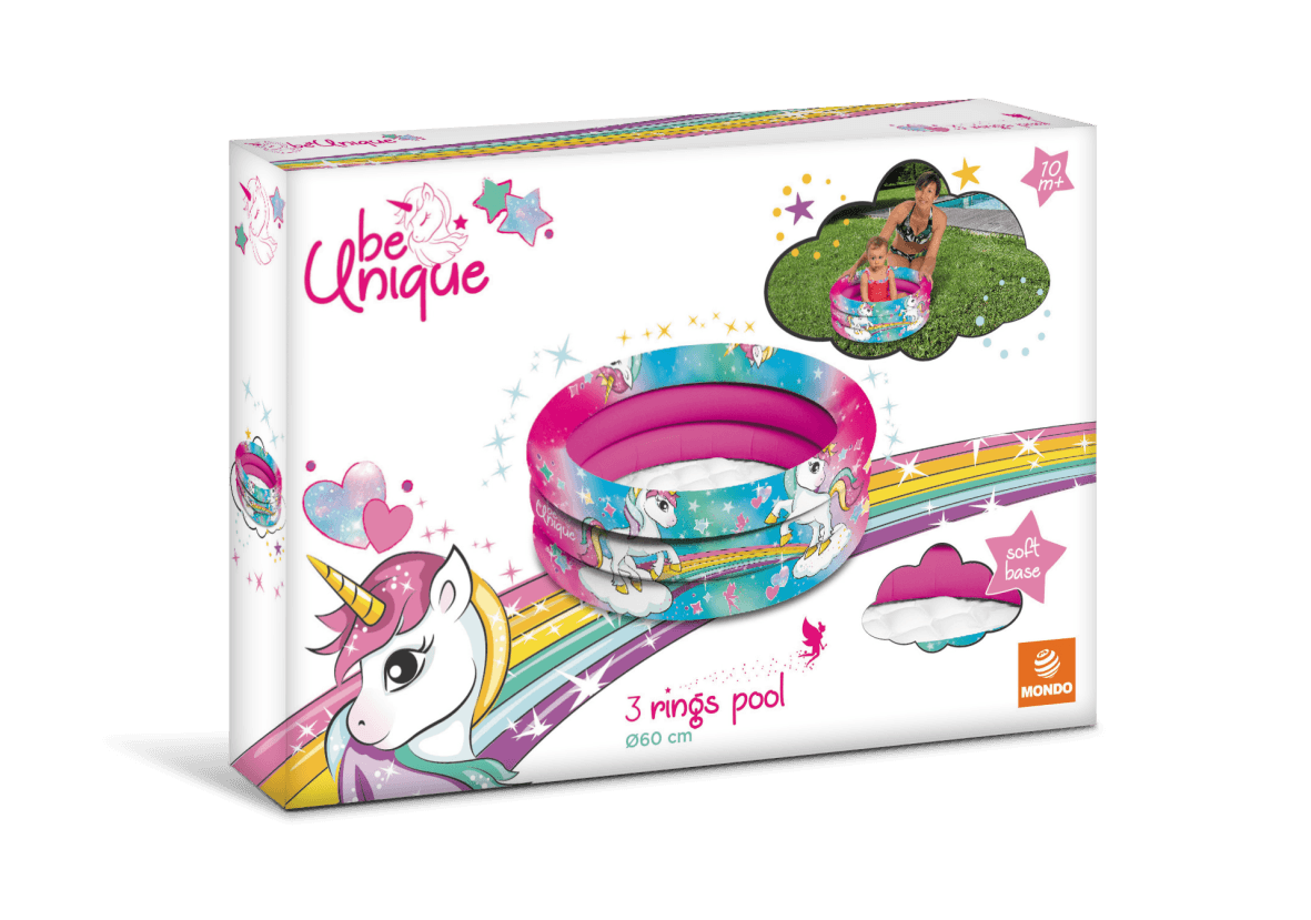Piscina a tre anelli gonfiabile unicorno - con fondo morbido - 