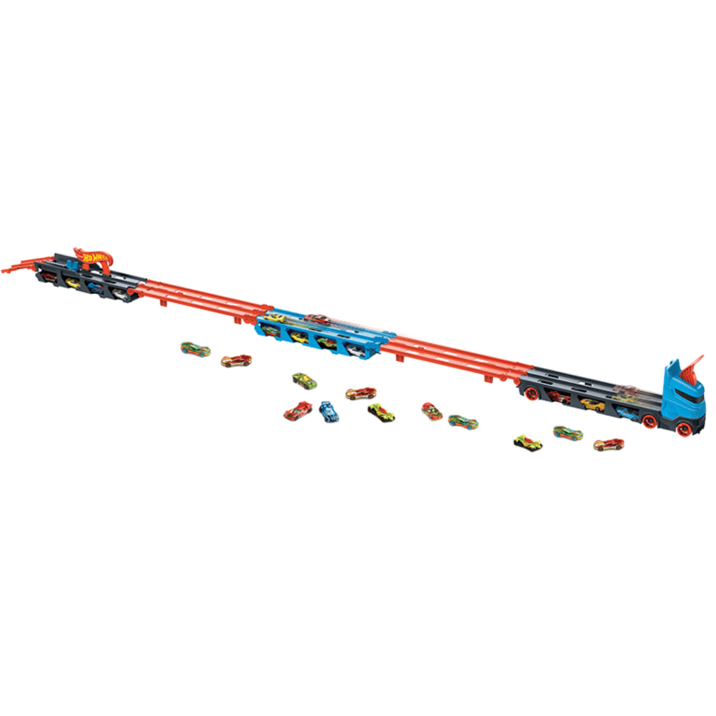 Hot wheels 2in1 camion trasportatore e pista con 3 macchinine, 4+anni - Hot Wheels
