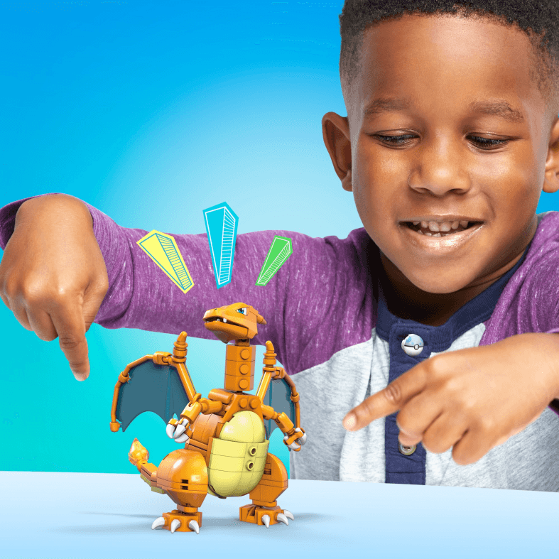 Mega construx- pokémon charizard da costruire con più di 200 mattoncini e ali snodabili, 6+anni - MEGA BLOKS, POKEMON