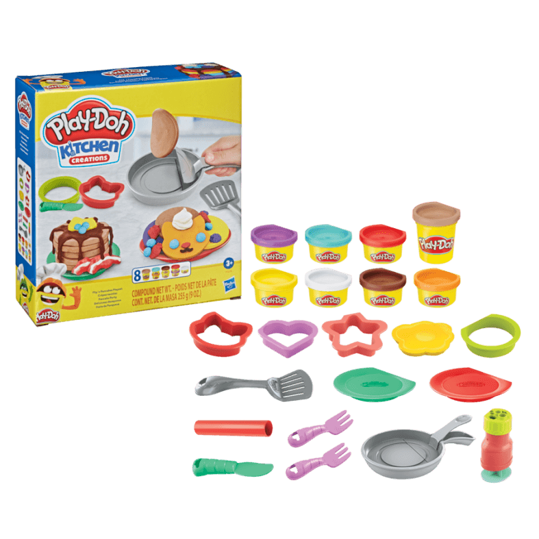 Hasbro play-doh kitchen creations flip 'n pancakes, per bambini dai 3 anni in su, con 8 colori, 14 componenti - PLAY-DOH