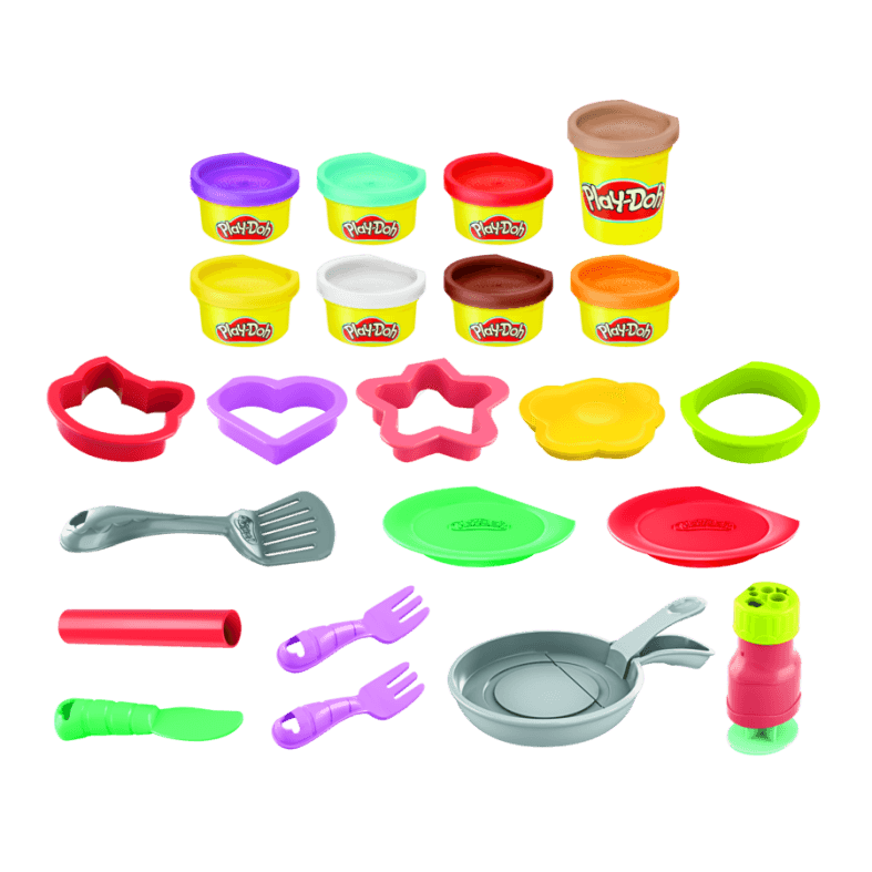 Hasbro play-doh kitchen creations flip 'n pancakes, per bambini dai 3 anni in su, con 8 colori, 14 componenti - PLAY-DOH