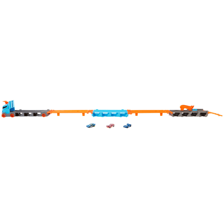 Hot wheels 2in1 camion trasportatore e pista con 3 macchinine, 4+anni - Hot Wheels