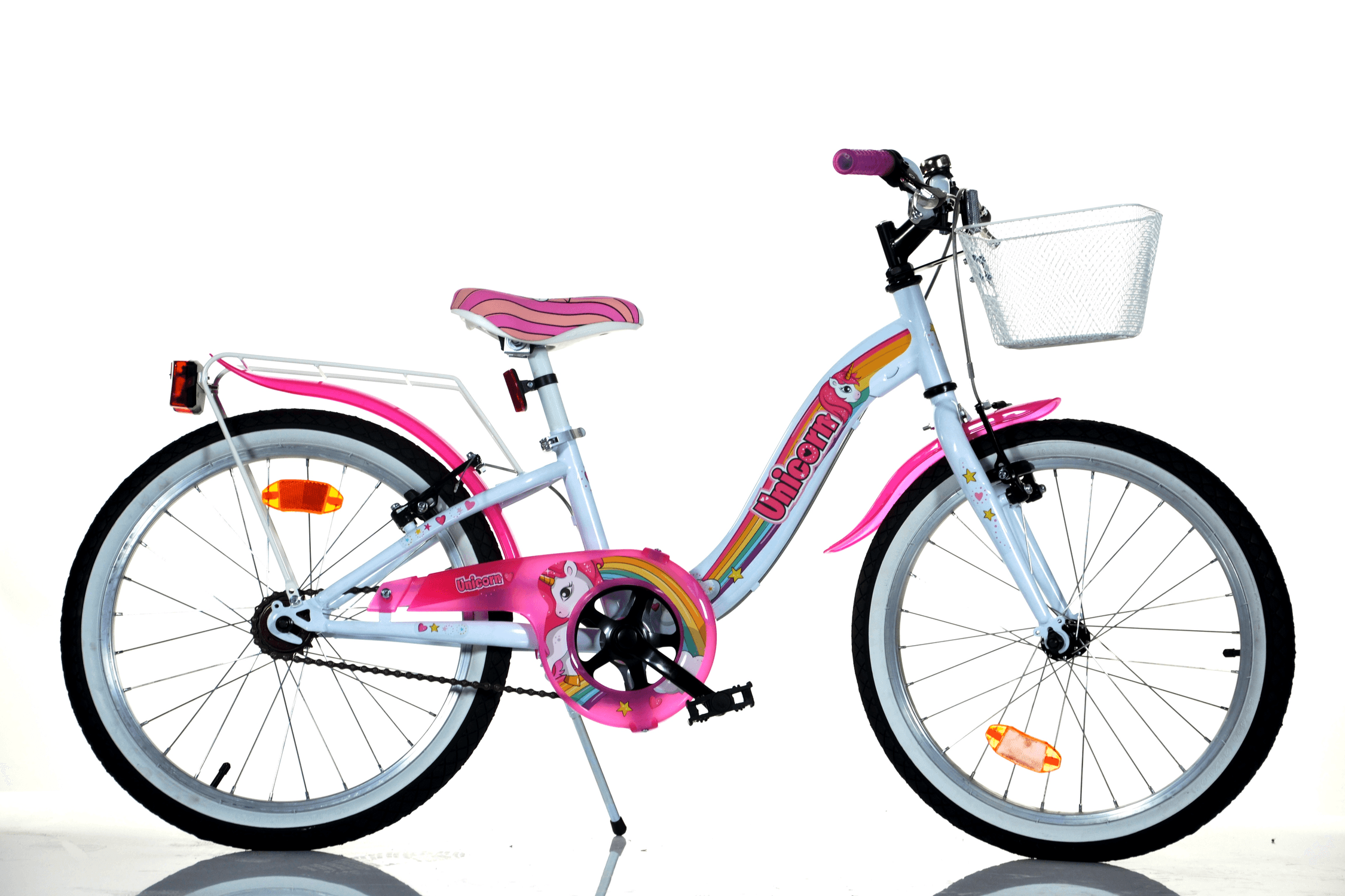 Bici bambina unicorn 20" - colori arcobaleno, telaio in acciaio, freni anteriori e posteriori, cestino, catarifrangenti e parafanghi per bambine dai 7 a 11 anni - 