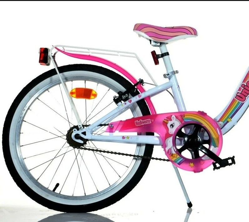 Bici bambina unicorn 20" - colori arcobaleno, telaio in acciaio, freni anteriori e posteriori, cestino, catarifrangenti e parafanghi per bambine dai 7 a 11 anni - 