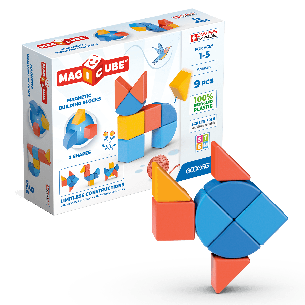201 geomag magicube 3 shapes recycled animals 9 pcs - Geomag
