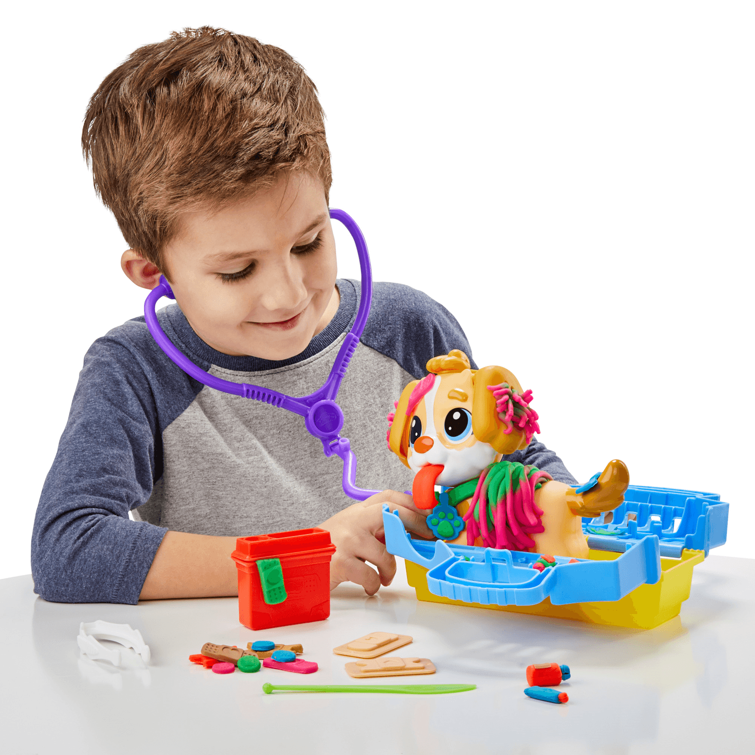 Play-doh - set da veterinario, playset con 10 strumenti e 5 colori di pasta da modellare atossica, cane giocattolo per bambini dai 3 anni in su - PLAY-DOH