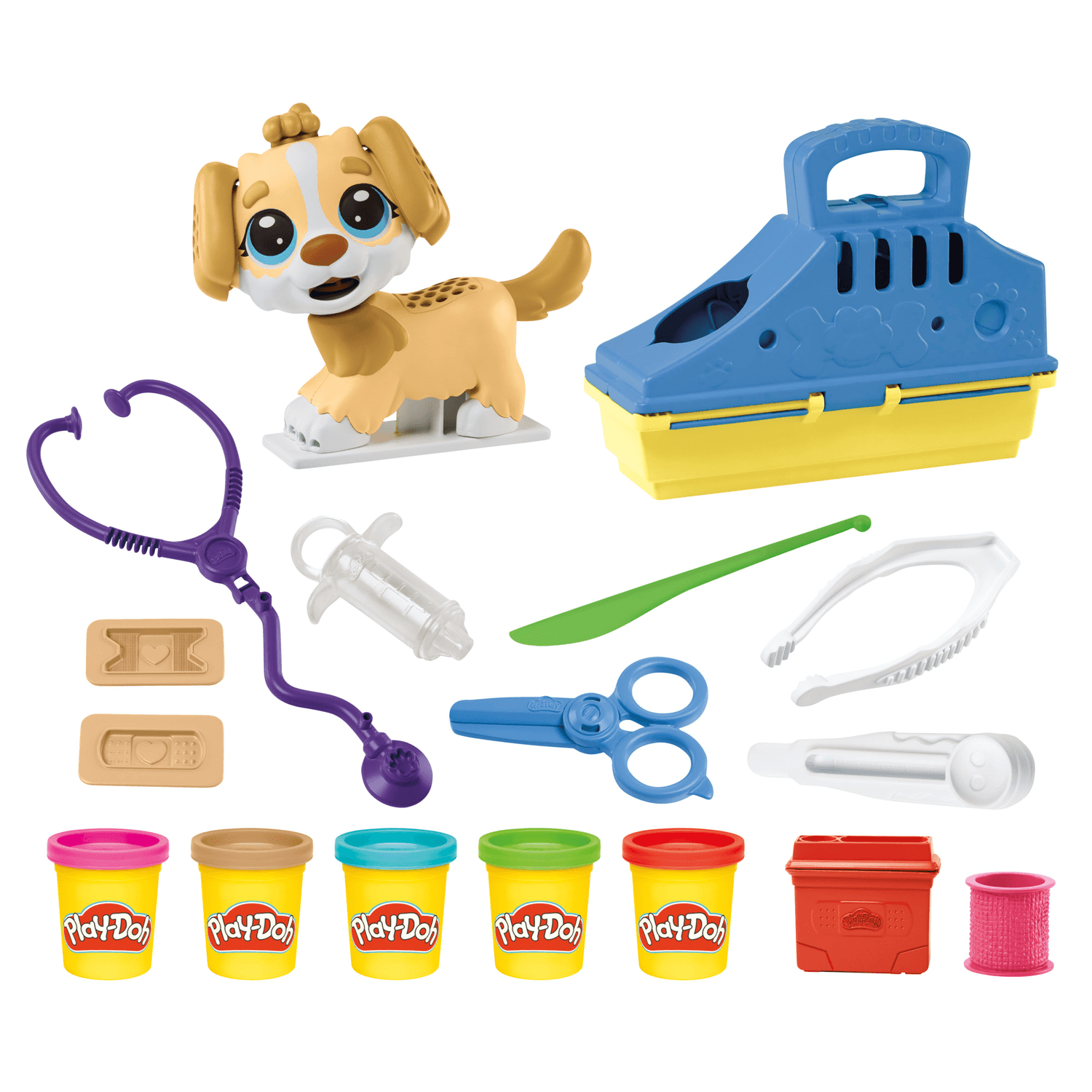 Play-doh - set da veterinario, playset con 10 strumenti e 5 colori di pasta da modellare atossica, cane giocattolo per bambini dai 3 anni in su - PLAY-DOH