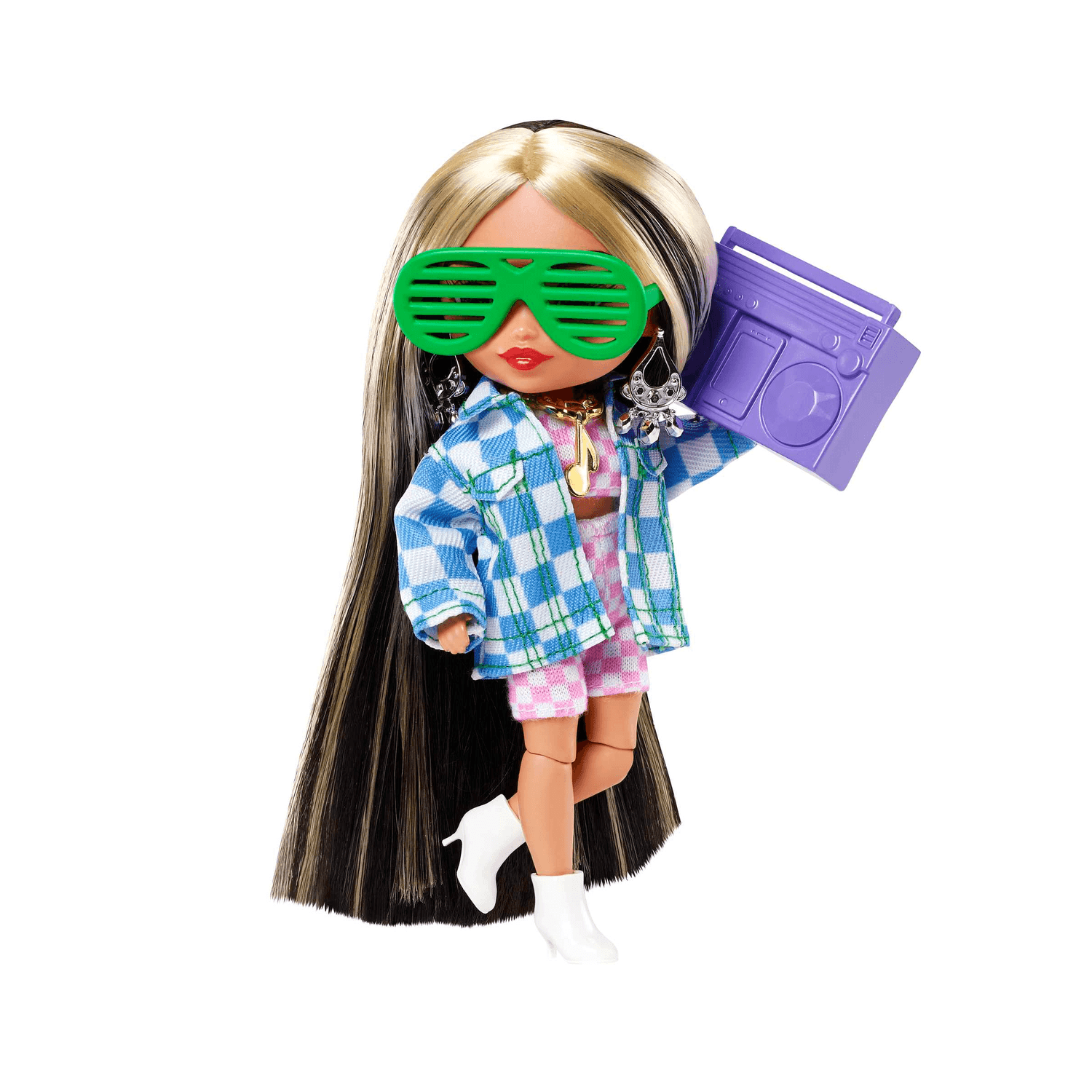 Barbie-extra minis mini bambola articolata con giacca a quadri e morbidi capelli bicolore, giocattolo per bambini 3+ anni, hgp64 - Barbie