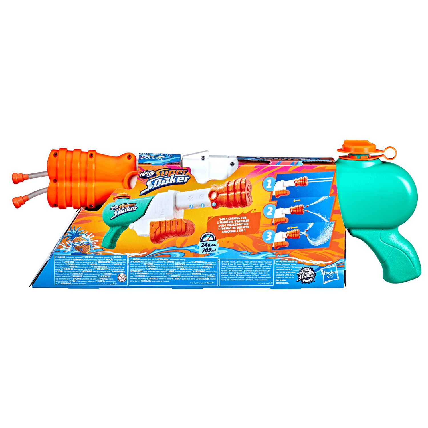 Nerf super soaker - hydro frenzy, blaster ad acqua 3-in-1, con bocchetta regolabile e 2 tubi lancia-acqua - NERF