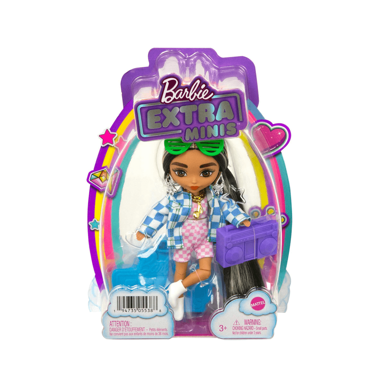 Barbie-extra minis mini bambola articolata con giacca a quadri e morbidi capelli bicolore, giocattolo per bambini 3+ anni, hgp64 - Barbie
