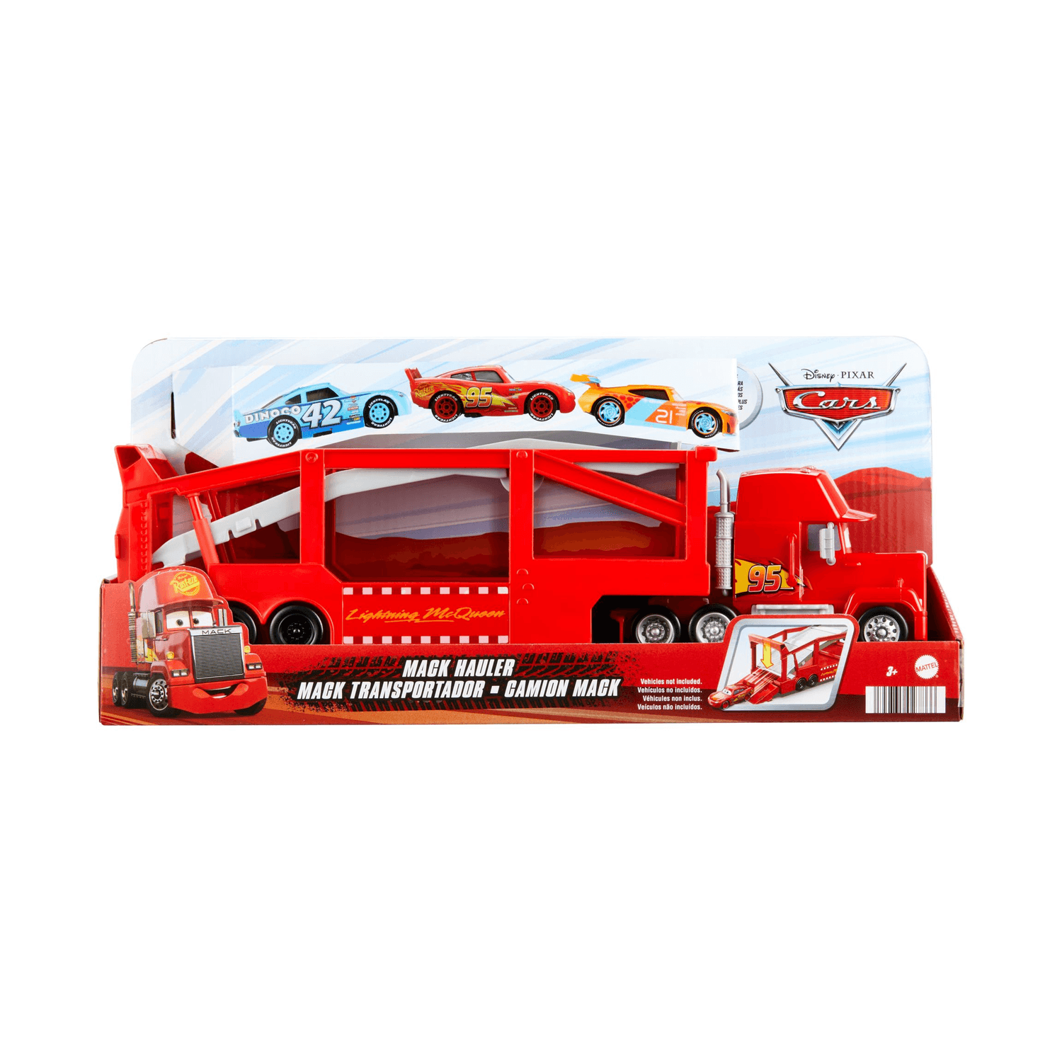 Disney pixar cars mack trasportatore, camion da 33 cm con rampa per trasportare 12 macchinine - Cars, Disney