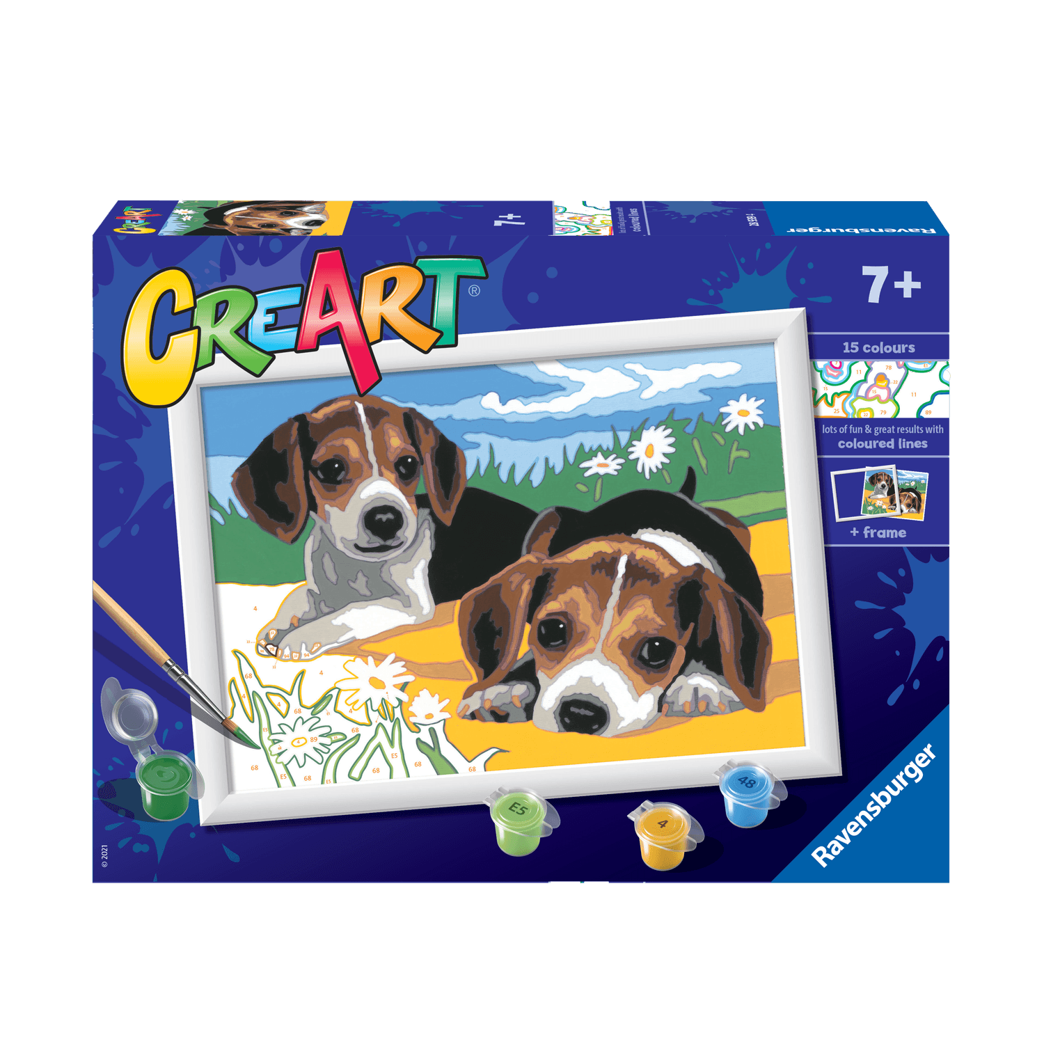 Ravensburger creart per bambini, kit per dipingere con i numeri, 7+, serie d, cuccioli jack russel - CREART, RAVENSBURGER