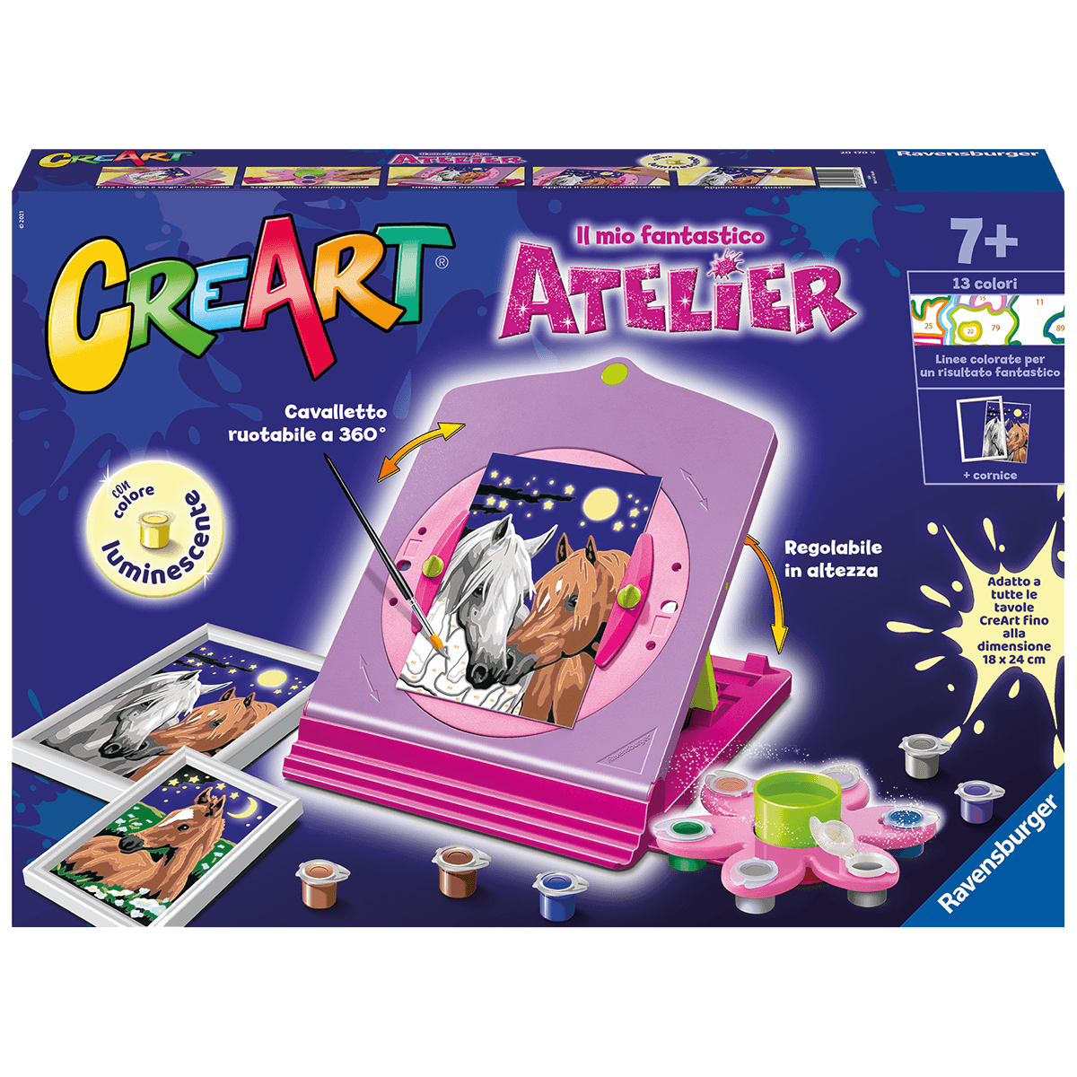 Ravensburger creart per bambini, kit per dipingere con i numeri, 7+, atelier cavalli - CREART, RAVENSBURGER